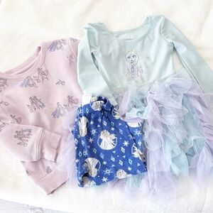 Disney Frozen II Elsa blue purple party dress, PJ, and sweatshirt bundle size 2T